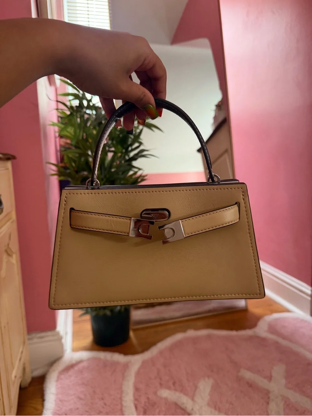 Tory Burch Beige Mini Top-Handle Bag with Dark Trim